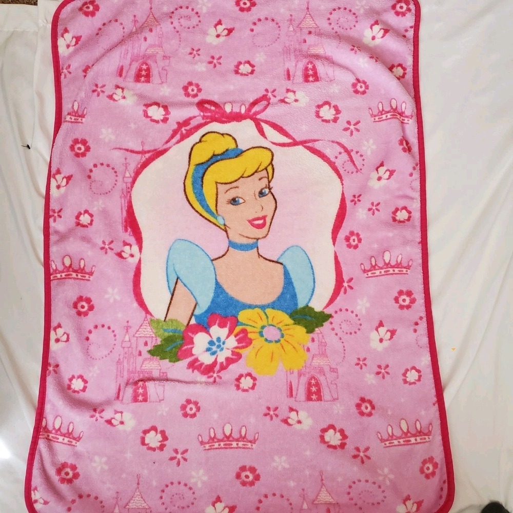 Disney Pink Cinderella Princess Baby Toddler Plush Blanket Vintage